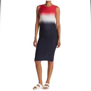 NWT Tommy Hilfiger Dip-Dyed Stretch July 4th Ruched Side Bodycon Midi Dress